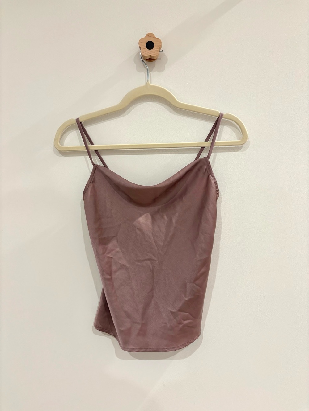 Love, Bonito Mauve Satin Cowl Neck Camisole — XXS